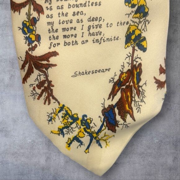 Vintage Gino Pompei Handmade Italy Tie Shakespeare Quote Novelty Floral Print - Picture 3 of 11